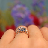 Ellibelle Jewellery Vintage 1970s Sapphire & Diamond White Gold Cluster Ring