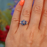 Ellibelle Jewellery Vintage 1970s Sapphire & Diamond White Gold Cluster Ring