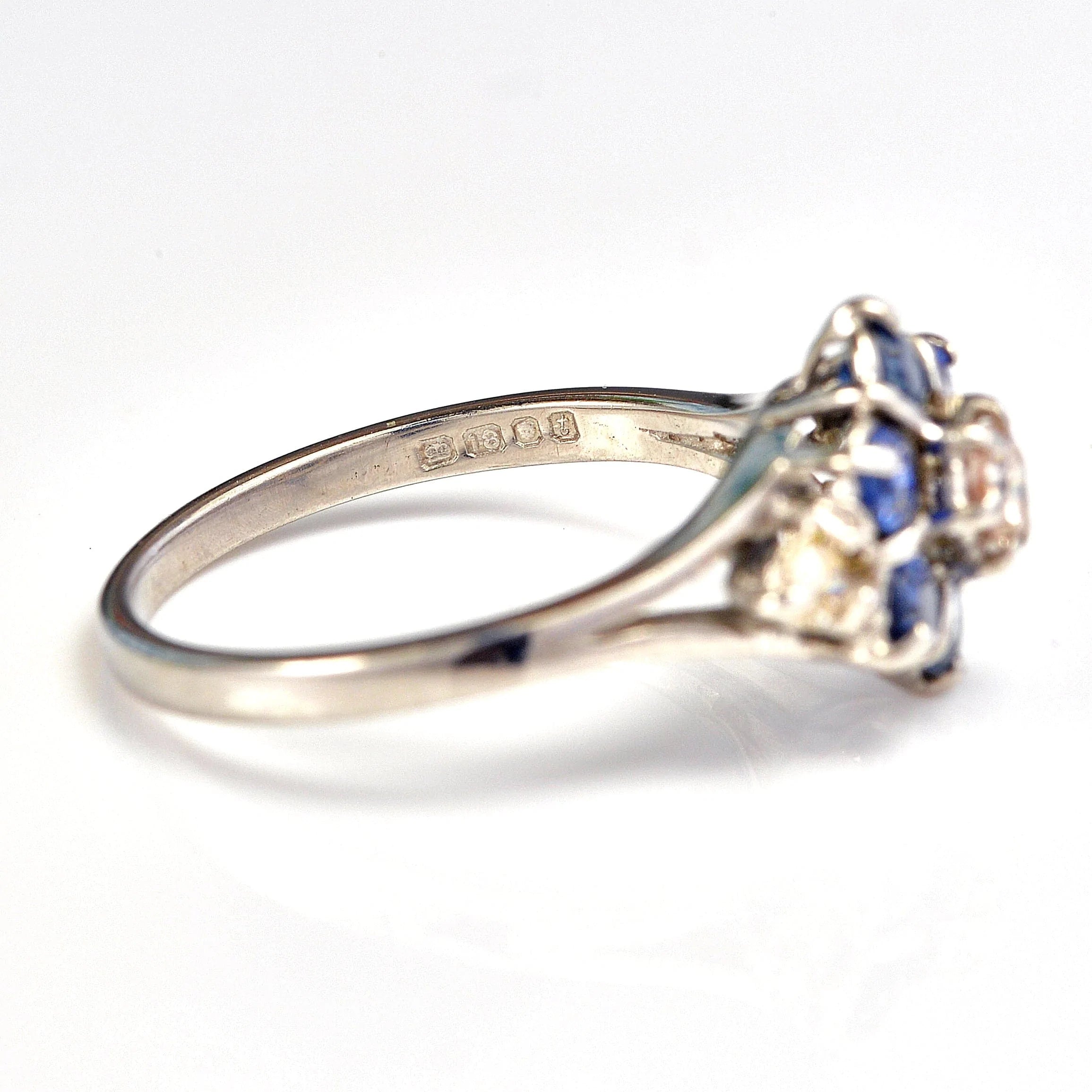 Ellibelle Jewellery Vintage 1970s Sapphire & Diamond White Gold Cluster Ring