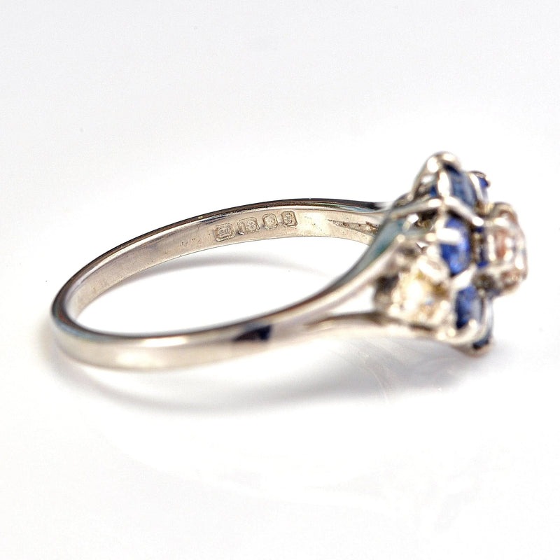 Ellibelle Jewellery Vintage 1970s Sapphire & Diamond White Gold Cluster Ring