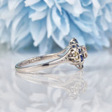 Ellibelle Jewellery Vintage 1970s Sapphire & Diamond White Gold Cluster Ring