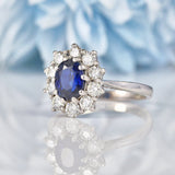 Ellibelle Jewellery Vintage 1970s Sapphire & Diamond White Gold Cluster Ring