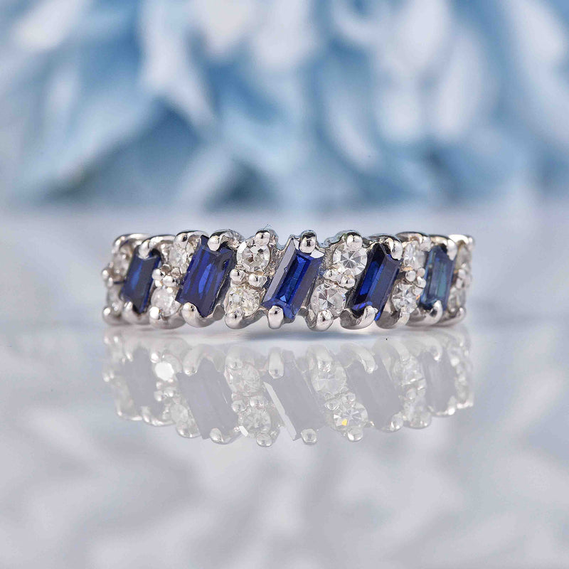 Ellibelle Jewellery Vintage 1970s Sapphire & Diamond White Gold Half Eternity Band Ring