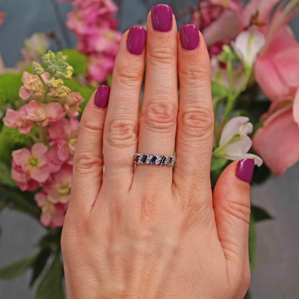 Ellibelle Jewellery Vintage 1970s Sapphire & Diamond White Gold Half Eternity Band Ring