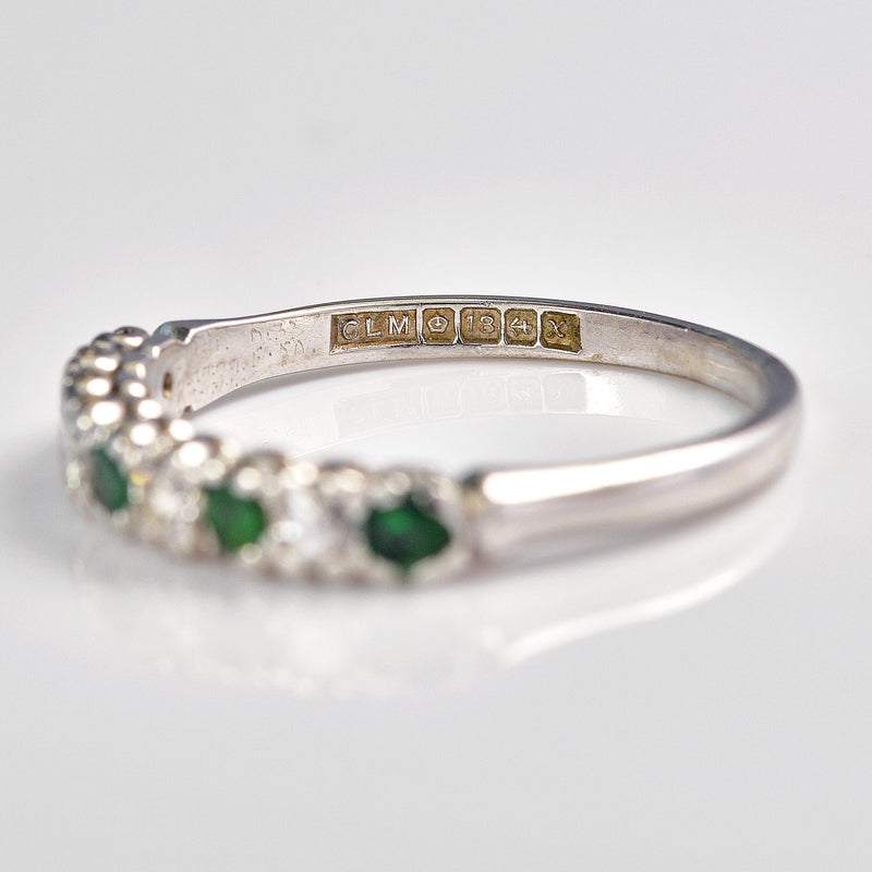 Ellibelle Jewellery Vintage 1972 Emerald & Diamond White Gold Half Eternity Band Ring