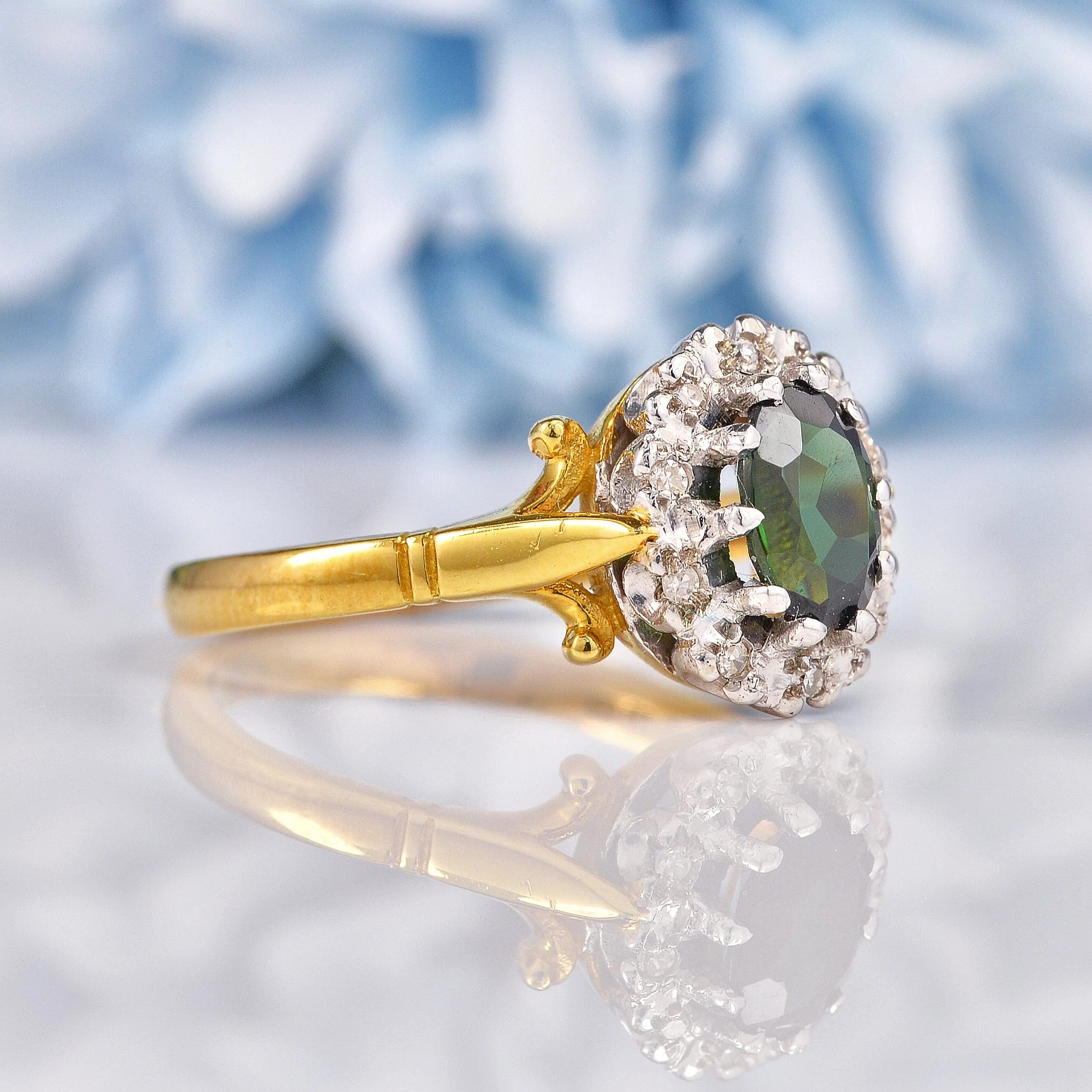 Ellibelle Jewellery Vintage 1972 Green Tourmaline & Diamond Cluster Ring