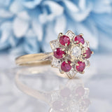 Ellibelle Jewellery Vintage 1972 Ruby & Diamond 18ct White Gold Star Cluster Ring