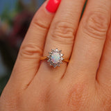 Ellibelle Jewellery Vintage 1973 Opal & Diamond 18ct Gold Cluster Ring
