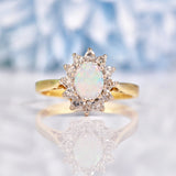 Ellibelle Jewellery Vintage 1973 Opal & Diamond 18ct Gold Cluster Ring