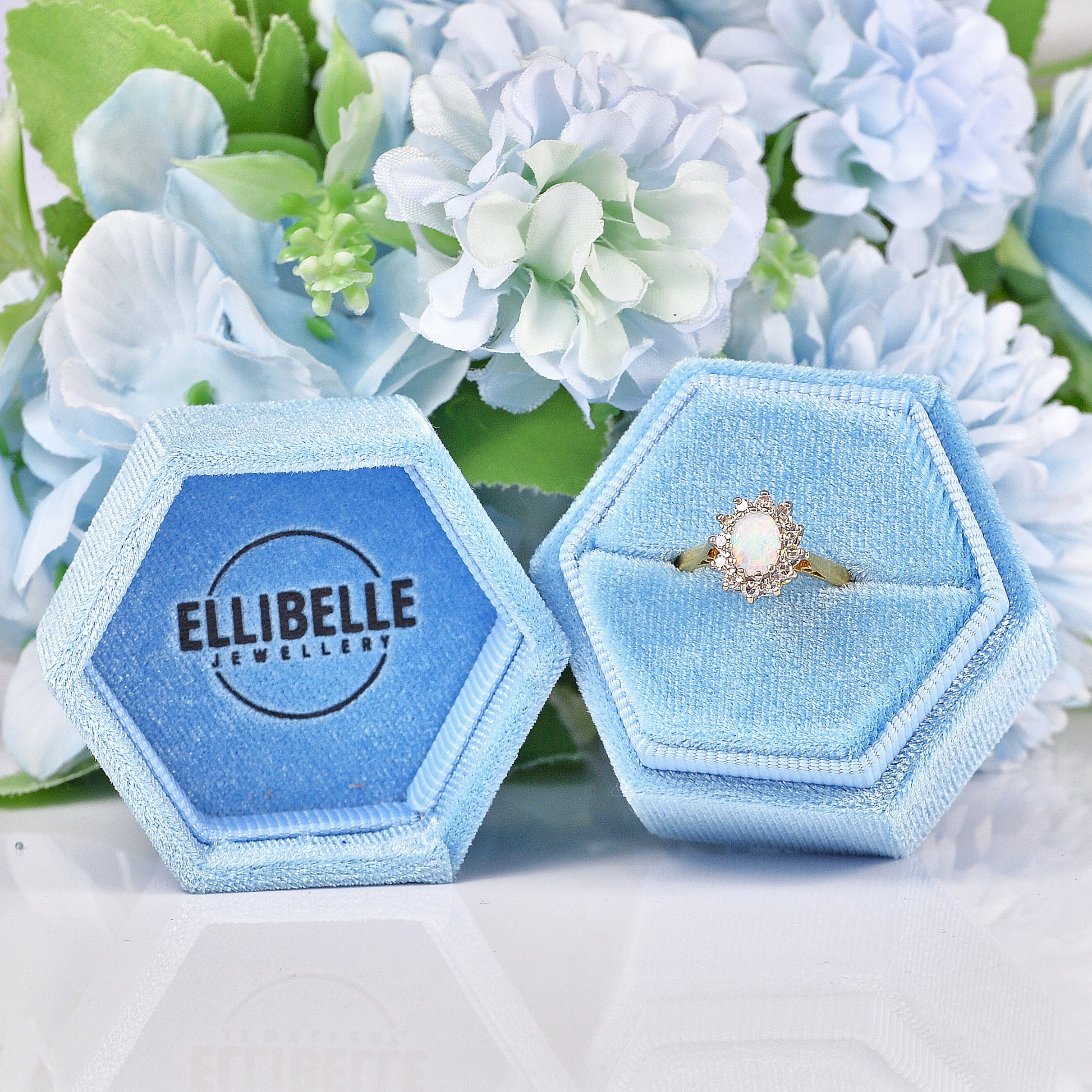 Ellibelle Jewellery Vintage 1973 Opal & Diamond 18ct Gold Cluster Ring