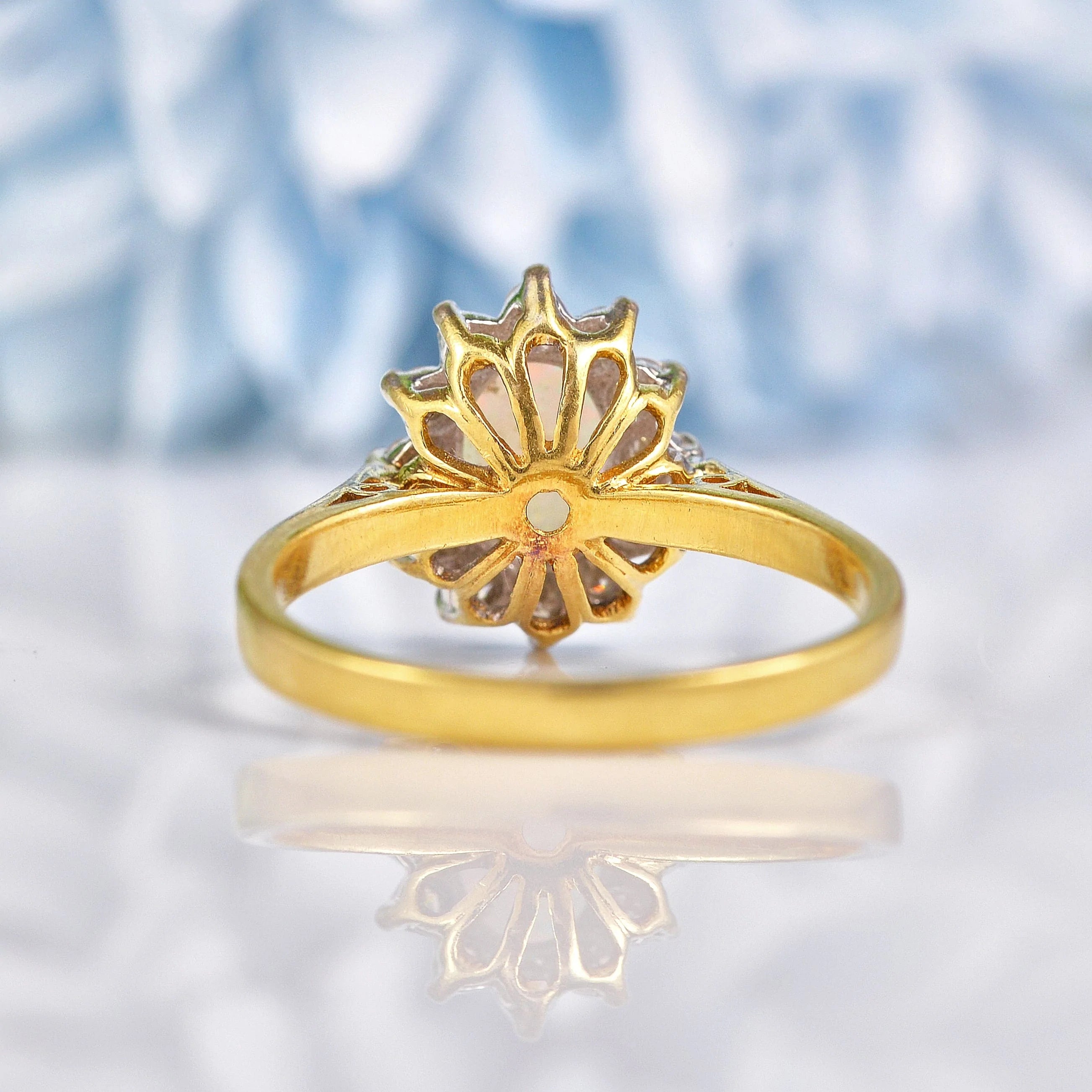 Ellibelle Jewellery Vintage 1973 Opal & Diamond 18ct Gold Cluster Ring