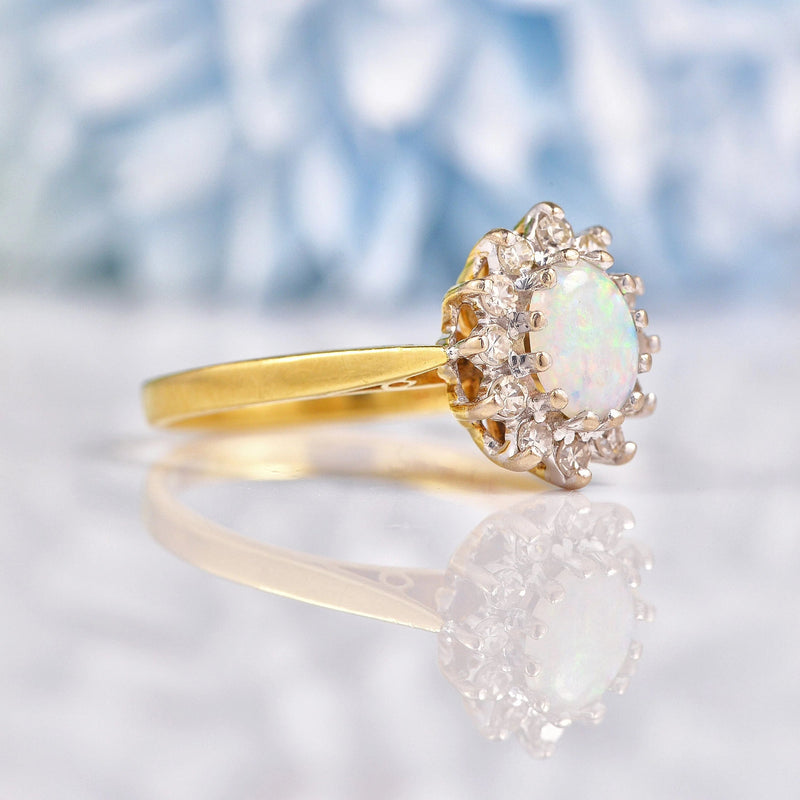 Ellibelle Jewellery Vintage 1973 Opal & Diamond 18ct Gold Cluster Ring