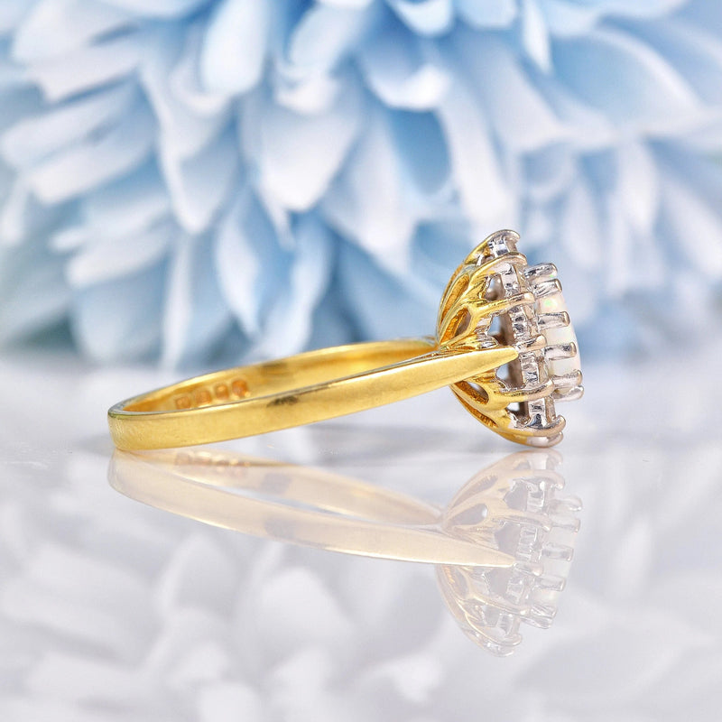 Ellibelle Jewellery Vintage 1973 Opal & Diamond 18ct Gold Cluster Ring