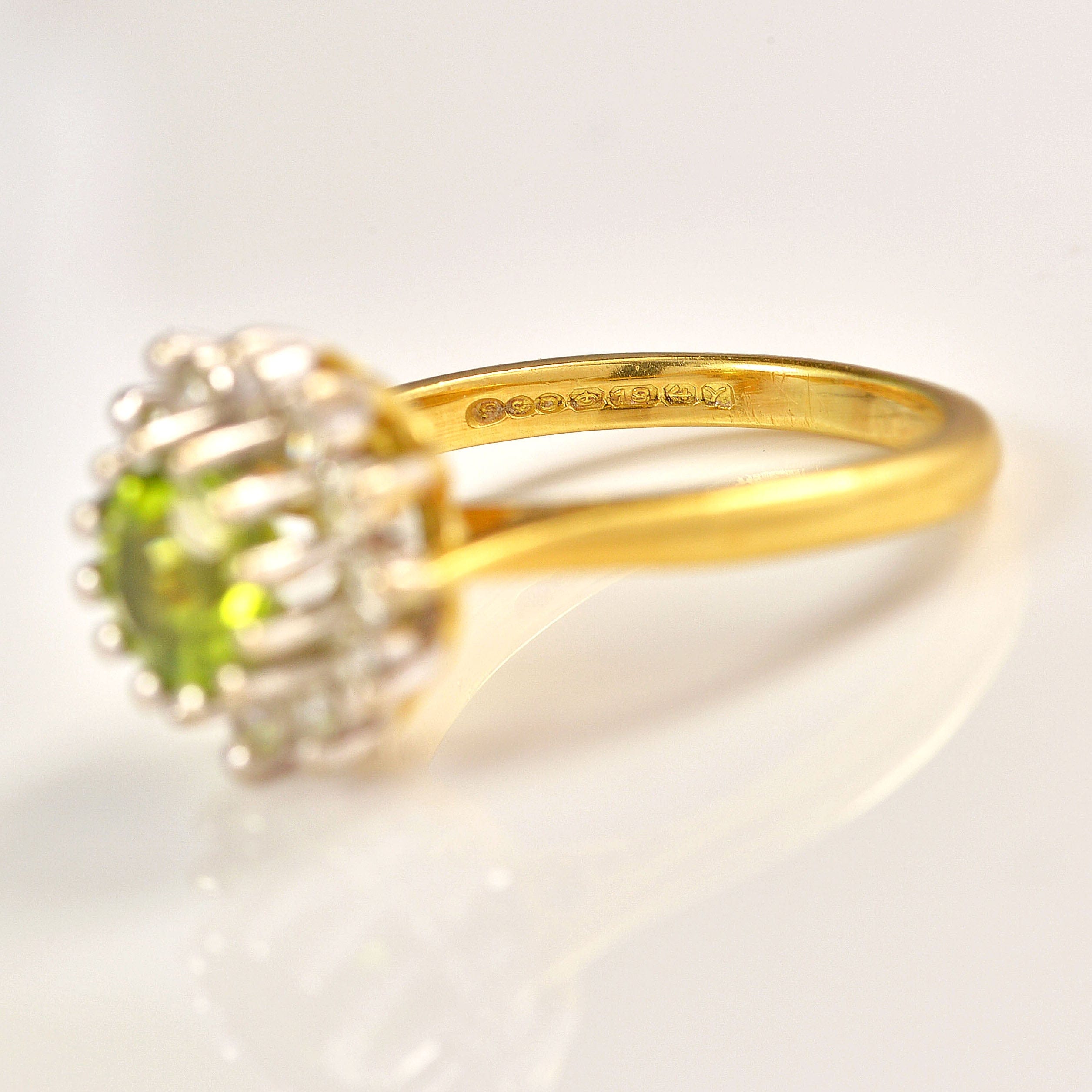 Ellibelle Jewellery Vintage 1973 Peridot & Diamond 18ct Gold Cluster Ring