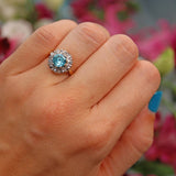 Ellibelle Jewellery Vintage 1974 Blue Zircon & Diamond 18ct Gold Cluster Ring