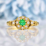 Ellibelle Jewellery Vintage 1974 Emerald & Diamond 18ct Gold Cluster Ring