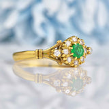 Ellibelle Jewellery Vintage 1974 Emerald & Diamond 18ct Gold Cluster Ring