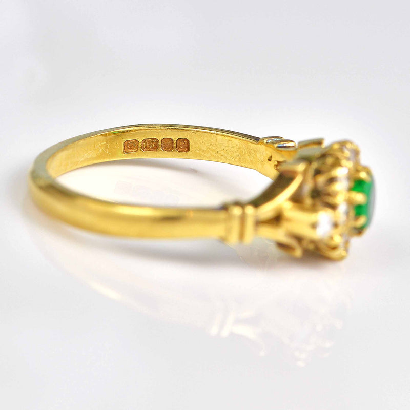 Ellibelle Jewellery Vintage 1974 Emerald & Diamond 18ct Gold Cluster Ring