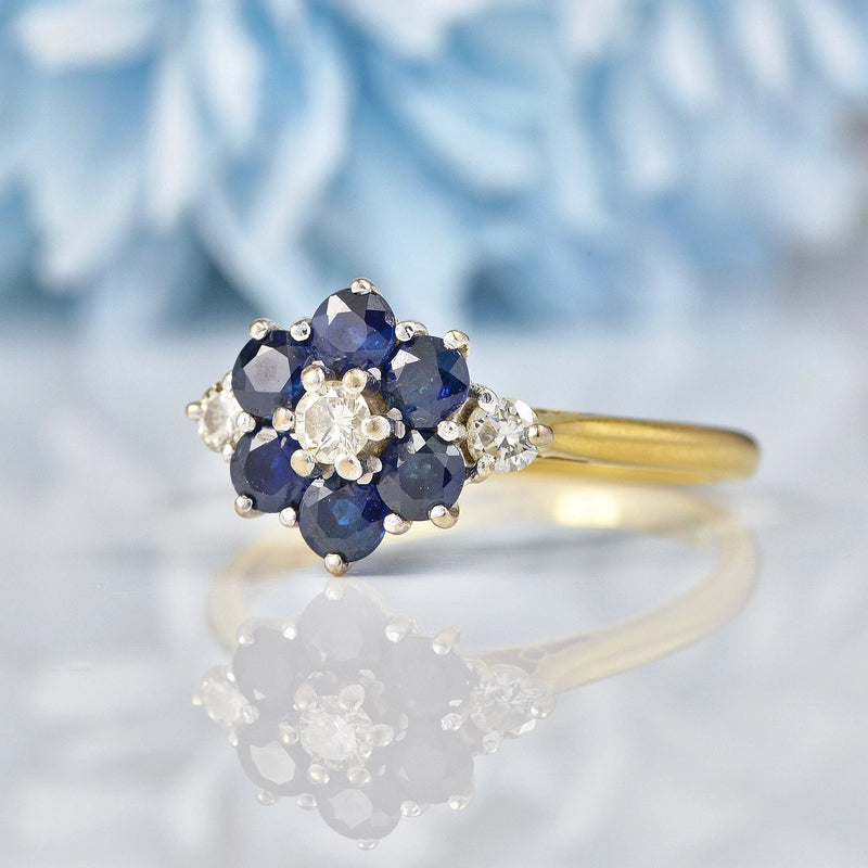 Ellibelle Jewellery Vintage 1975 Blue Sapphire & Diamond Gold Cluster Ring