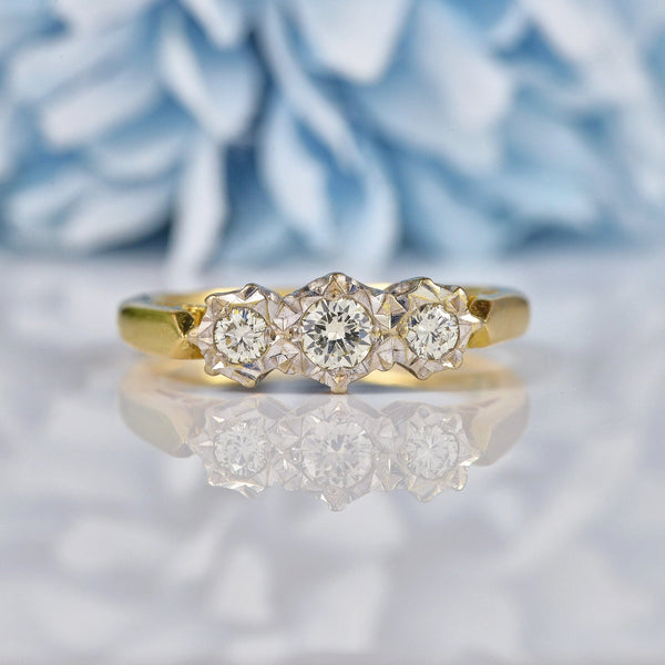 Ellibelle Jewellery Vintage 1975 Diamond 18ct Gold Three Stone Engagement Ring