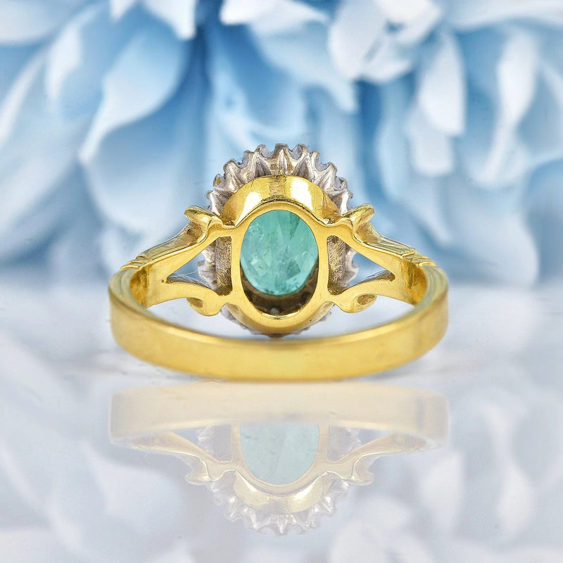 Ellibelle Jewellery Vintage 1975 Emerald & Diamond 18ct Gold Cluster Ring