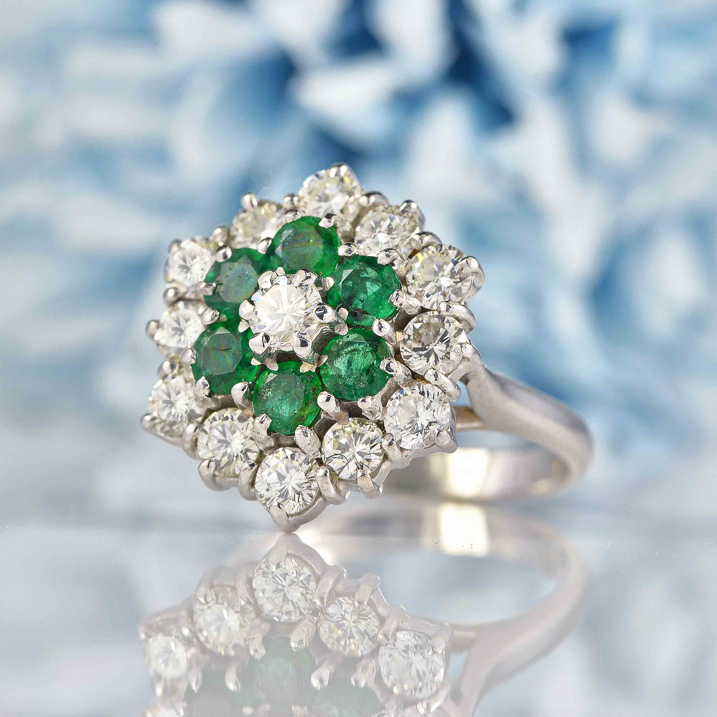 Emerald Old Style Wedding Rings Vintage 1975 Emerald Diamond 18ct