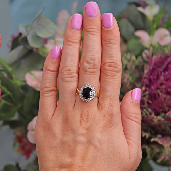 Ellibelle Jewellery Vintage 1975 Natural Sapphire & Diamond Cluster Engagement Ring