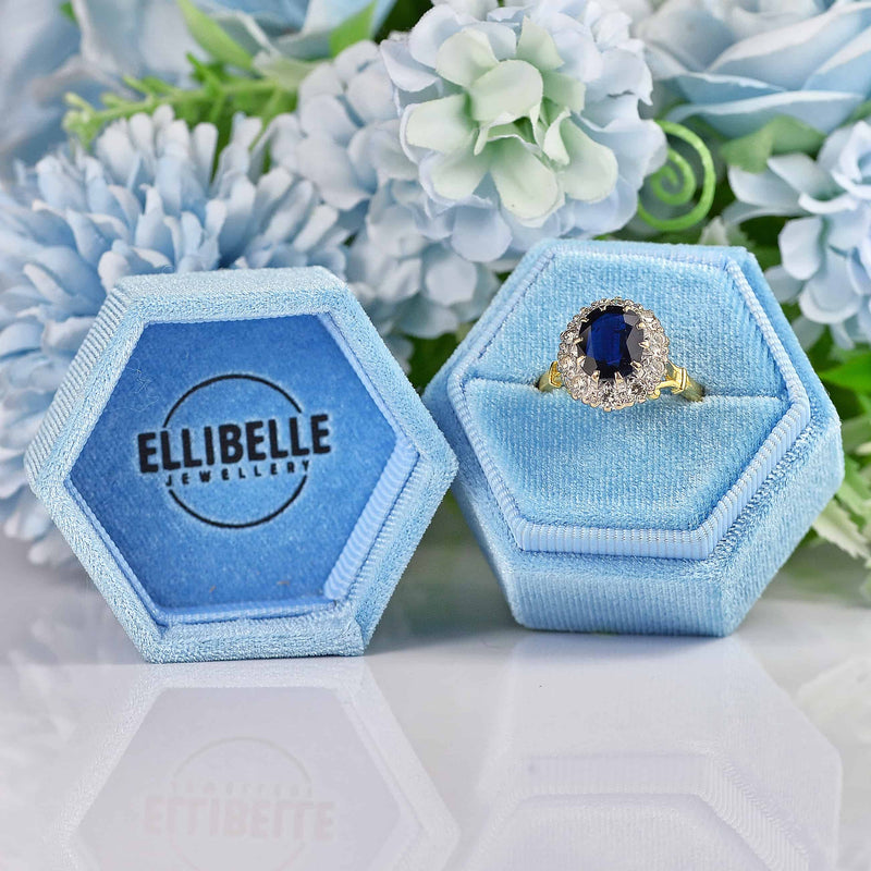 Ellibelle Jewellery Vintage 1975 Natural Sapphire & Diamond Cluster Engagement Ring