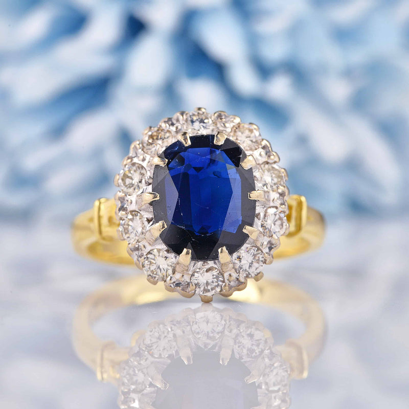 Ellibelle Jewellery Vintage 1975 Natural Sapphire & Diamond Cluster Engagement Ring