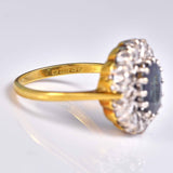 Ellibelle Jewellery Vintage 1975 Sapphire & Diamond 18ct Gold Cluster Engagement Ring