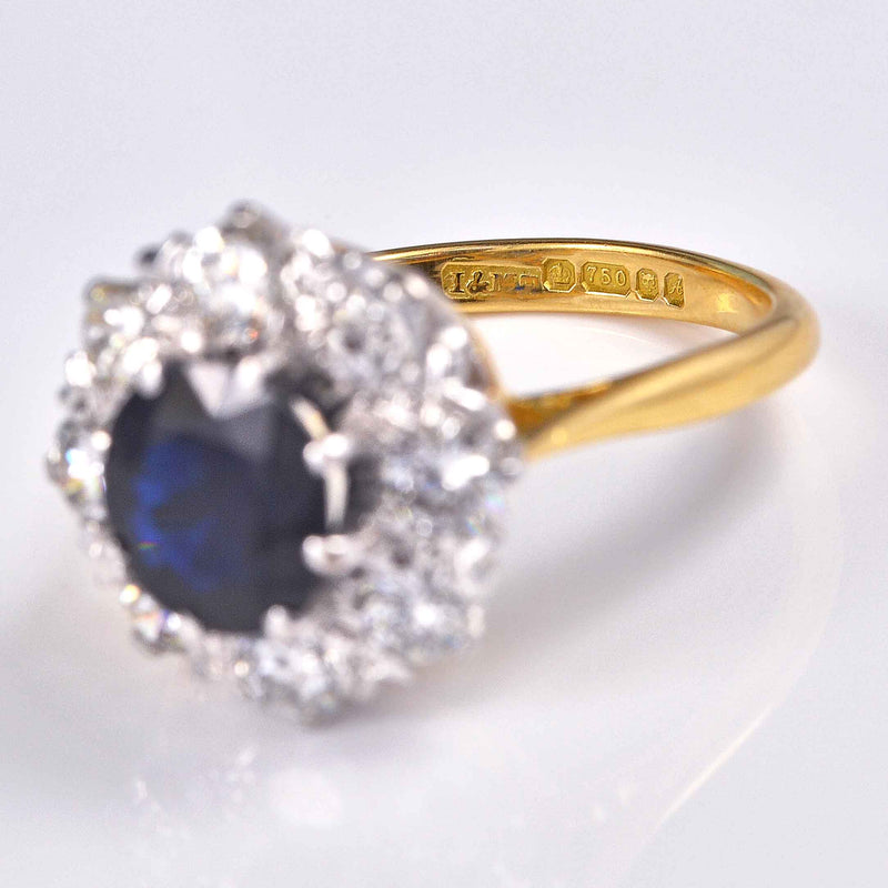 Ellibelle Jewellery Vintage 1975 Sapphire & Diamond 18ct Gold Cluster Engagement Ring