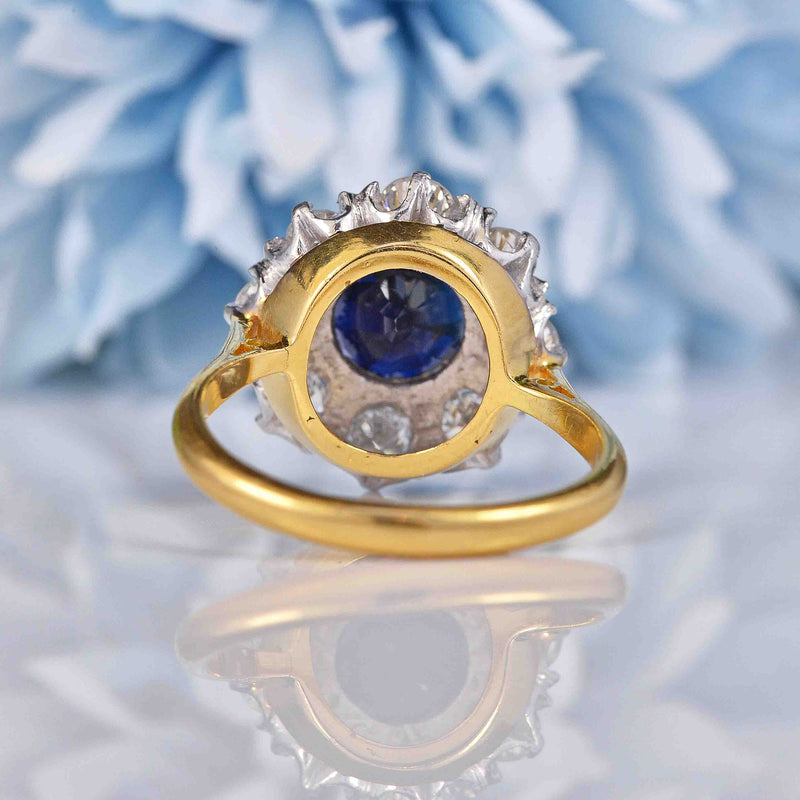 Ellibelle Jewellery Vintage 1975 Sapphire & Diamond 18ct Gold Cluster Engagement Ring