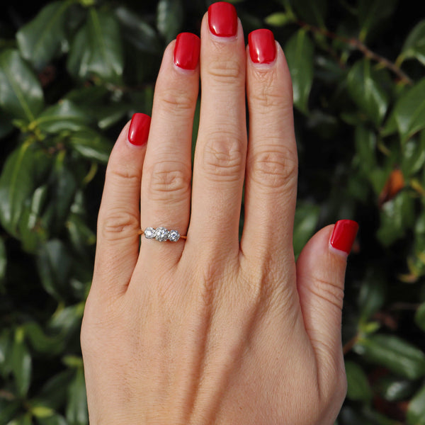 Ellibelle Jewellery Vintage 1977 Diamond 18ct Gold & Platinum Three Stone Ring