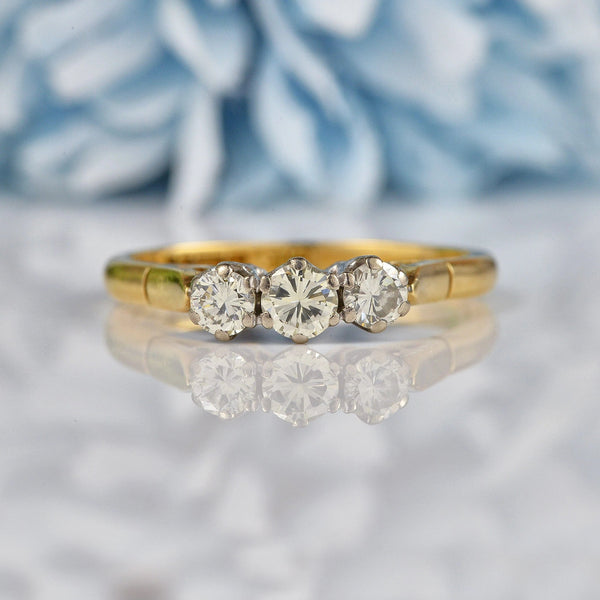 Ellibelle Jewellery Vintage 1977 Diamond 18ct Gold Three Stone Engagament Ring (0.50ct)