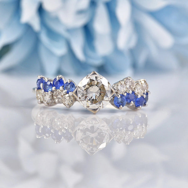 Ellibelle Jewellery Vintage 1977 Diamond & Sapphire 18ct White Gold Ring (1.04ct)