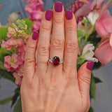 Ellibelle Jewellery Vintage 1977 Garnet & Diamond 18ct Gold Ring