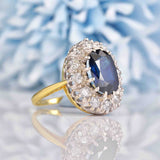 Ellibelle Jewellery Vintage 1977 Natural Sapphire & Diamond Cluster Engagement Ring