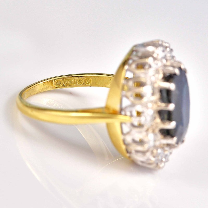 Ellibelle Jewellery Vintage 1977 Natural Sapphire & Diamond Cluster Engagement Ring
