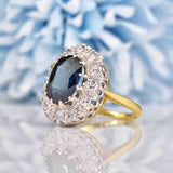 Ellibelle Jewellery Vintage 1977 Natural Sapphire & Diamond Cluster Engagement Ring