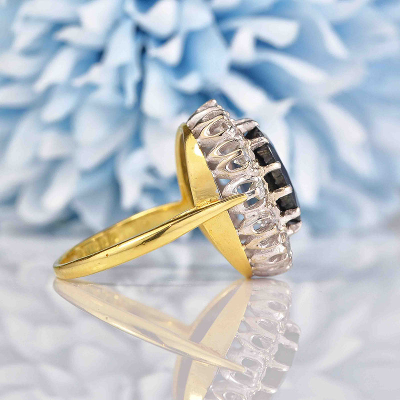 Ellibelle Jewellery Vintage 1977 Natural Sapphire & Diamond Cluster Engagement Ring