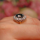 Ellibelle Jewellery Vintage 1977 Natural Sapphire & Diamond Cluster Engagement Ring