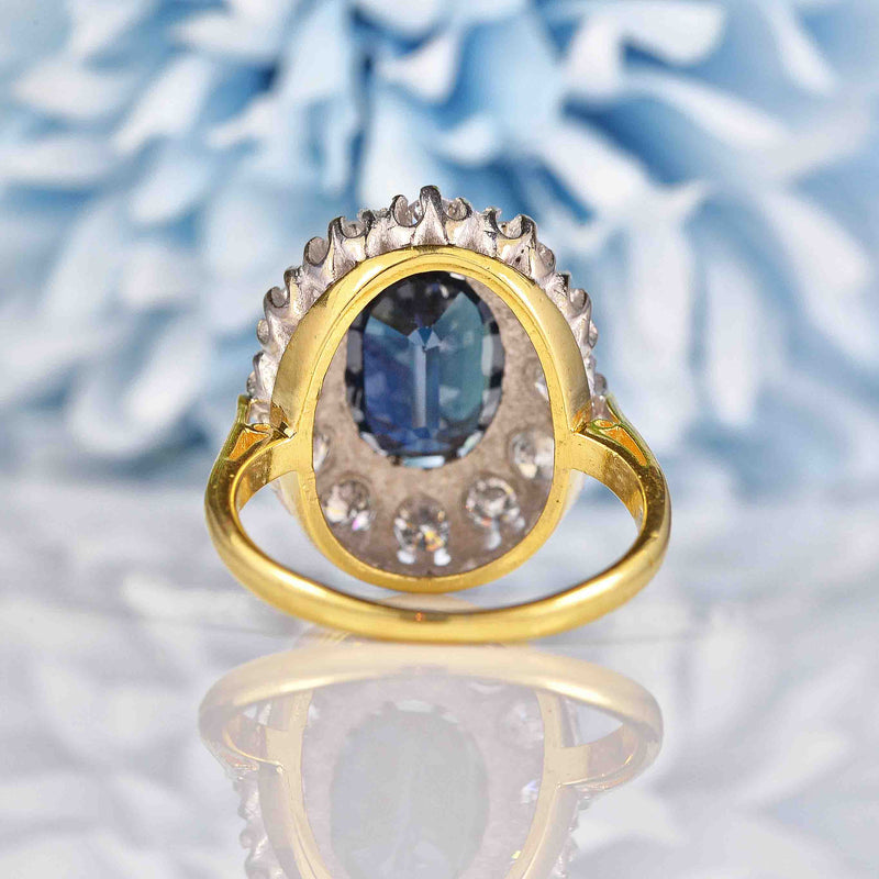 Ellibelle Jewellery Vintage 1977 Natural Sapphire & Diamond Cluster Engagement Ring