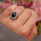 Ellibelle Jewellery Vintage 1977 Natural Sapphire & Diamond Cluster Engagement Ring