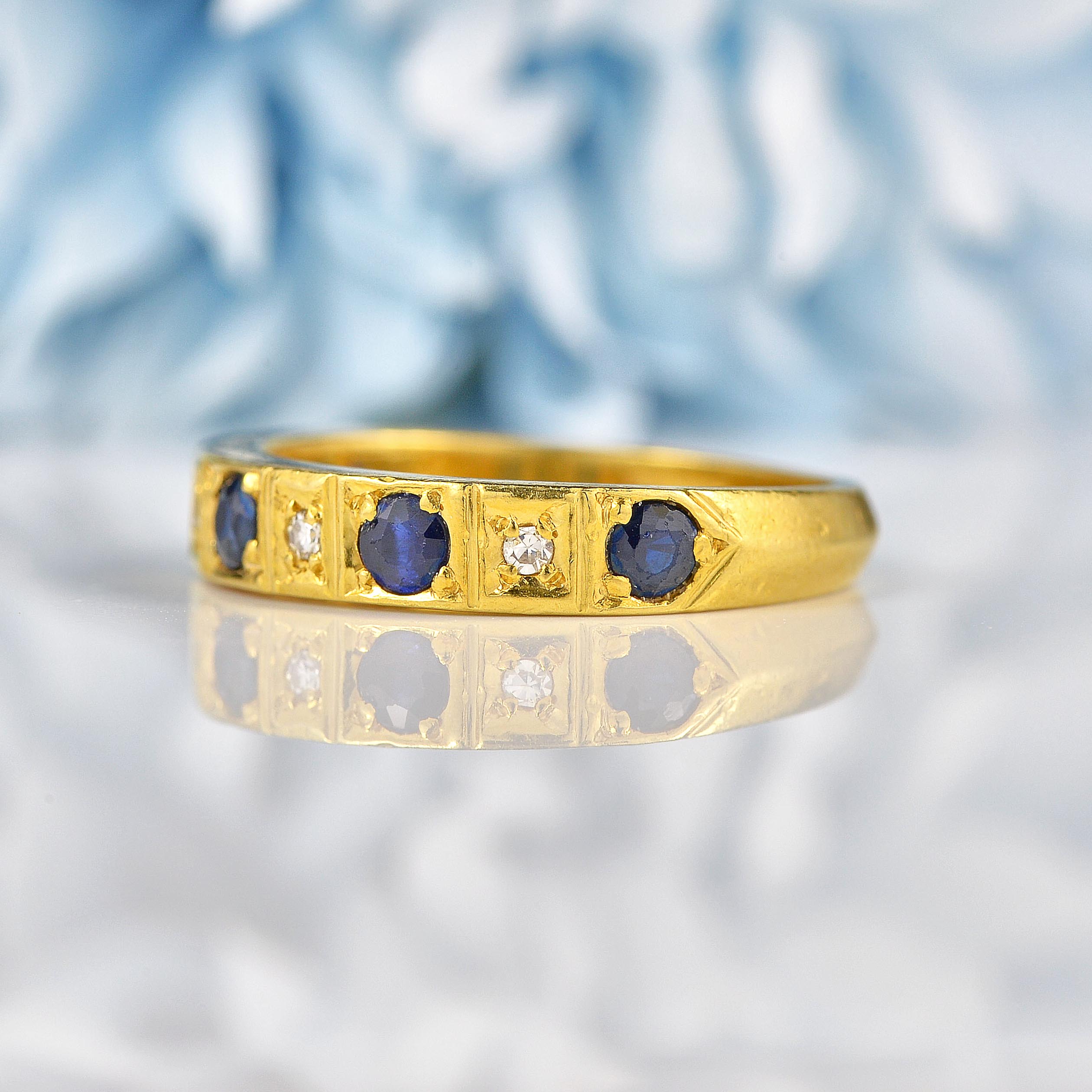 Ellibelle Jewellery Vintage 1977 Sapphire & Diamond 18ct Gold Half Eternity Band Ring