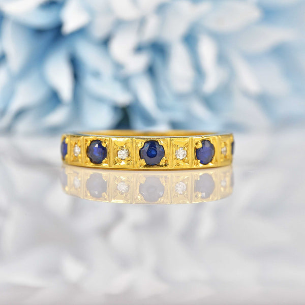 Ellibelle Jewellery Vintage 1977 Sapphire & Diamond 18ct Gold Half Eternity Band Ring