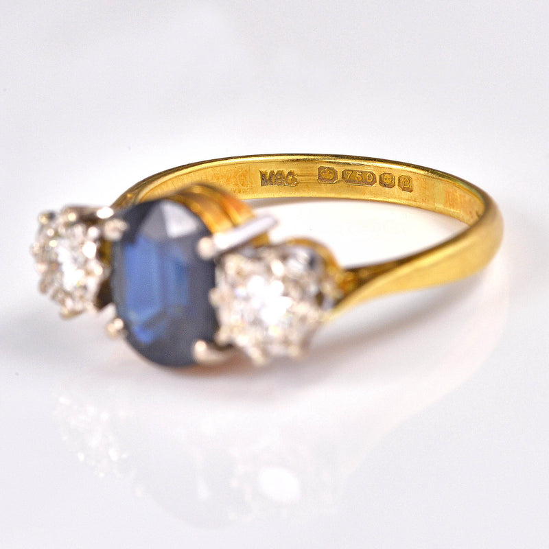 Ellibelle Jewellery Vintage 1977 Sapphire & Diamond 18ct Gold Three Stone Ring