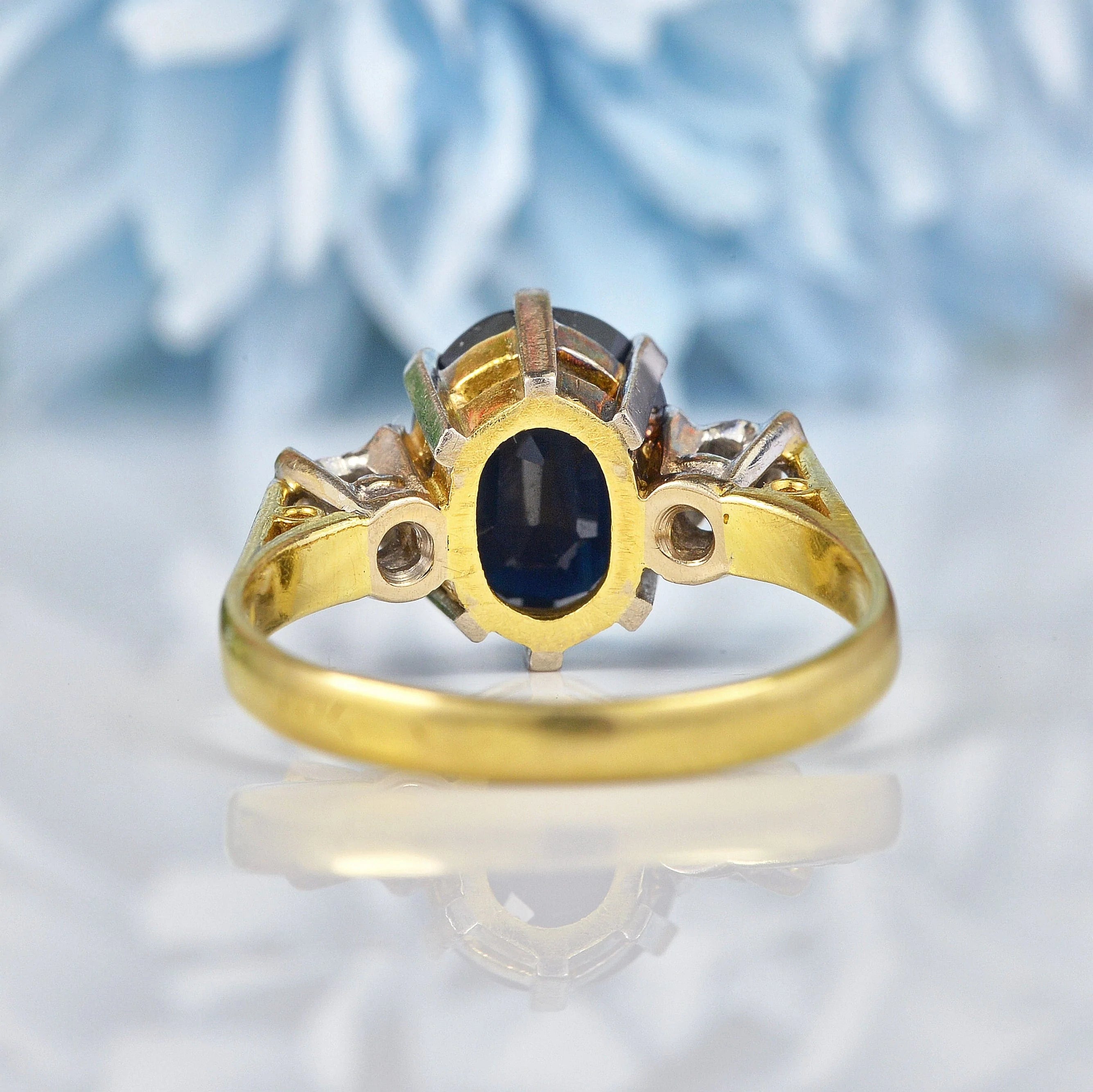 Ellibelle Jewellery Vintage 1978 Dark Sapphire & Diamond Three Stone Ring