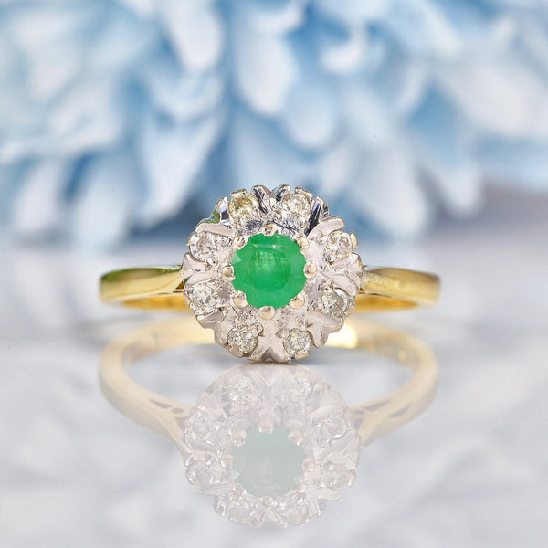 Ellibelle Jewellery Vintage 1978 Emerald & Diamond Cluster Ring