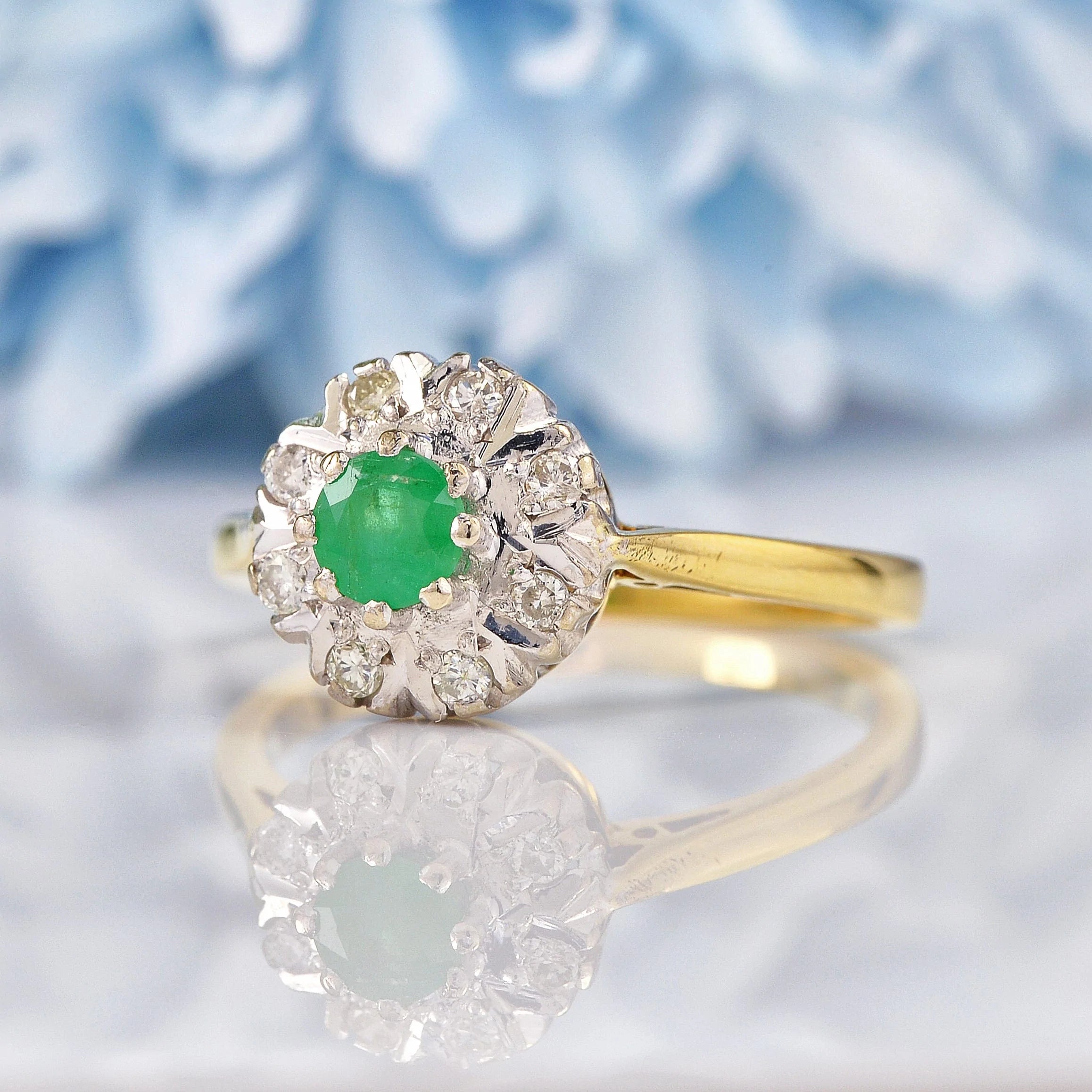 Ellibelle Jewellery Vintage 1978 Emerald & Diamond Cluster Ring