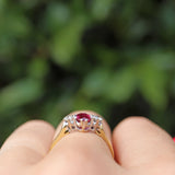 Ellibelle Jewellery Vintage 1978 Ruby & Diamond 18ct Gold Three Stone Ring